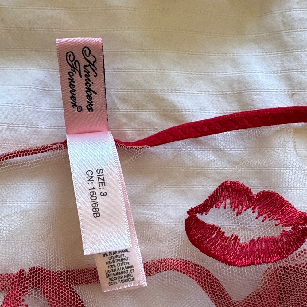 Rare Agent Provocateur Red Kiss Embroidered Sheer Bra Set 34B / AP 3(S/M) - Picture 6 of 9
